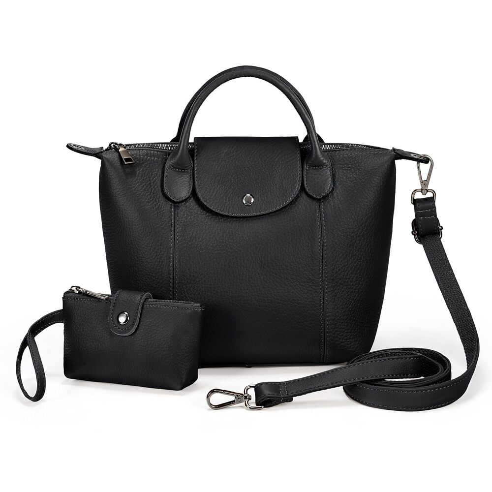 6453 Leather Shoulder Bag Medium Size Handbag Purse with Coin Purse & Long